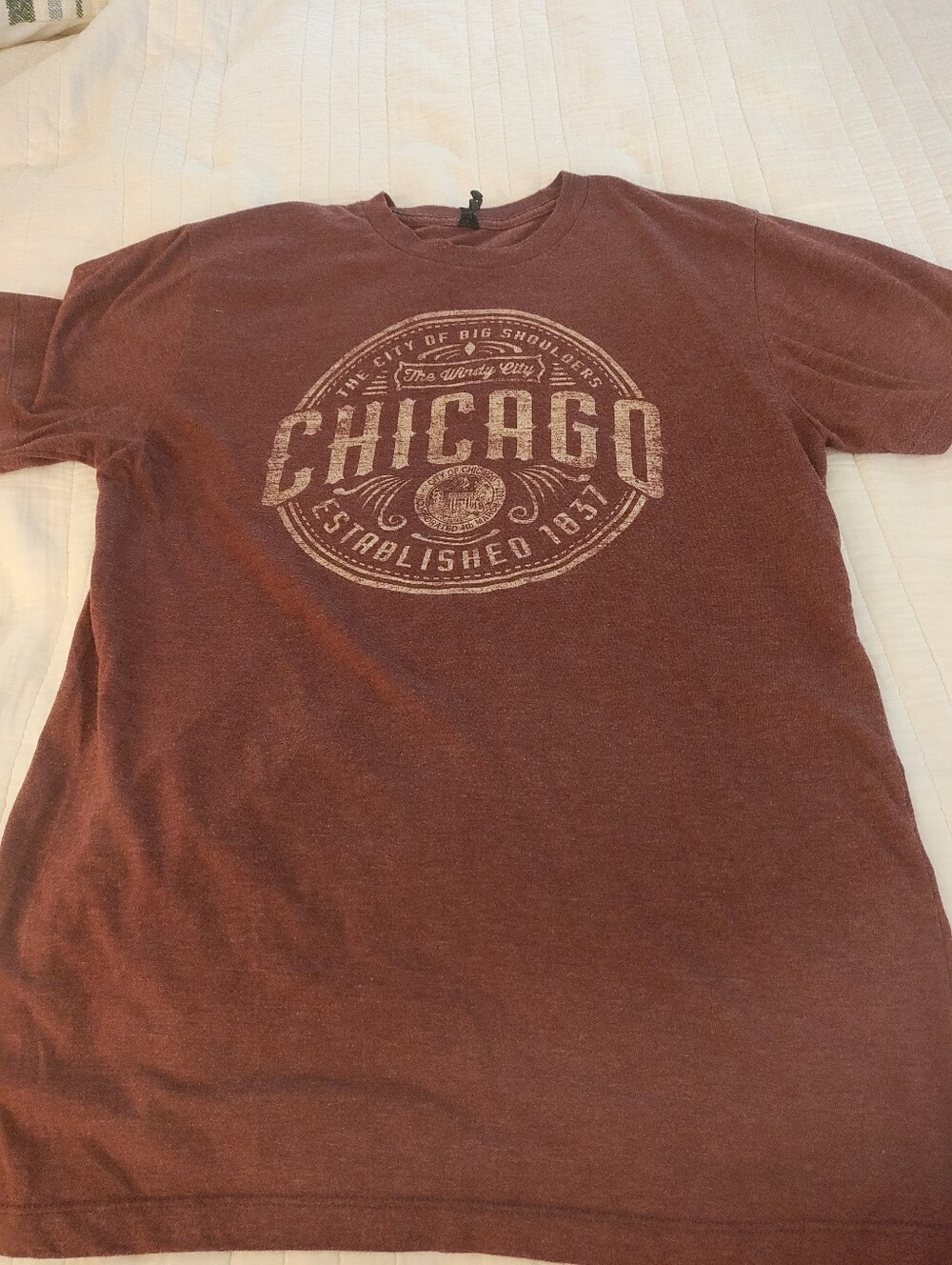 Bi-Lo Chicago City of Big Shoulders Graphic T-Shirt Distressed Rust Burgundy